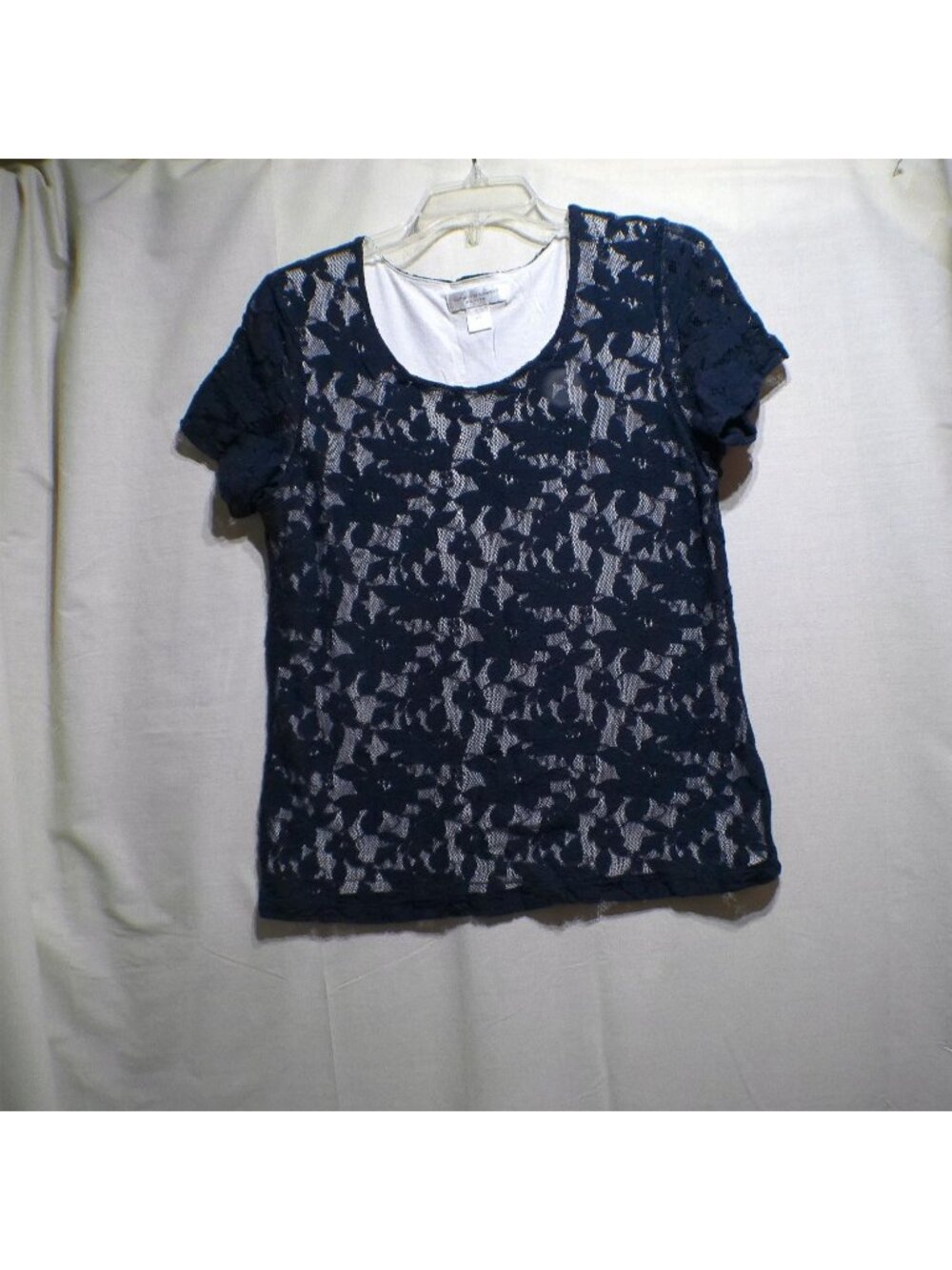 Christopher & Banks Petite Lace Top Blue Small